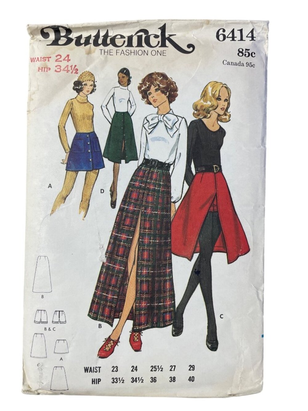Vintage Butterick 6414 Sewing Pattern Waist 24 Hip 34.5 Misses Skirt Shorts CUT